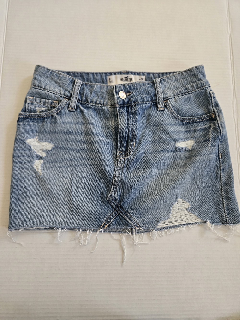 Hollister Women's Distressed Light Blue Denim Mini Skirt